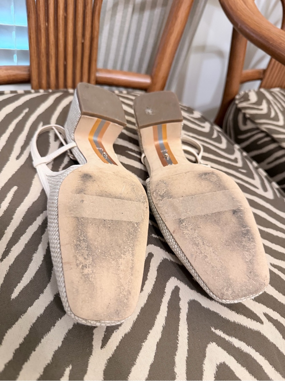 Sam Edelman Cream Woven Slingback Heels with Pale Pink Buckle - Picture 3 of 3